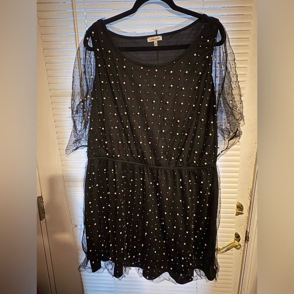 White Birch Elegant Black Dress with Pearl Embellishments